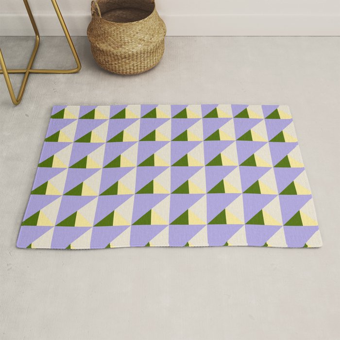 Lavender Triangle Pattern  Calm Geometric Abstract in Cream yellow and Olive Green Rug Gallery Image 1