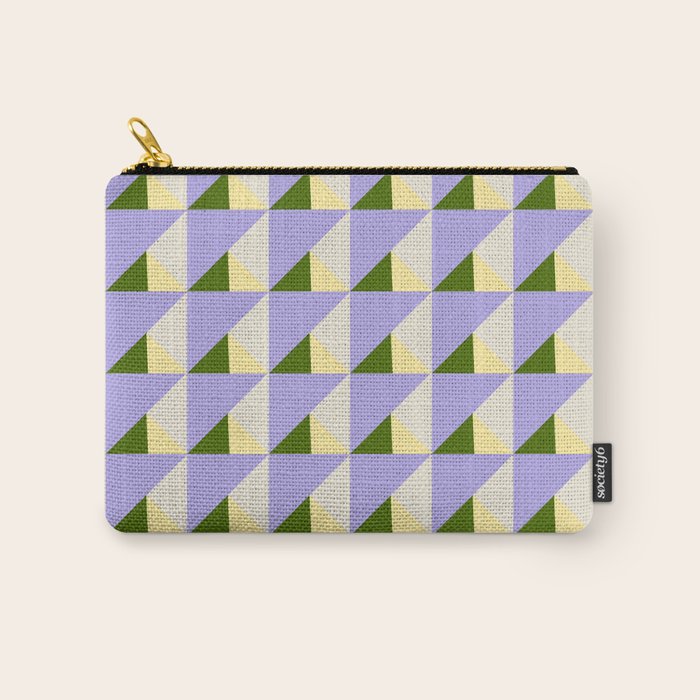 Lavender Triangle Pattern  Calm Geometric Abstract in Cream yellow and Olive Green Carry All Pouch Gallery Image 1