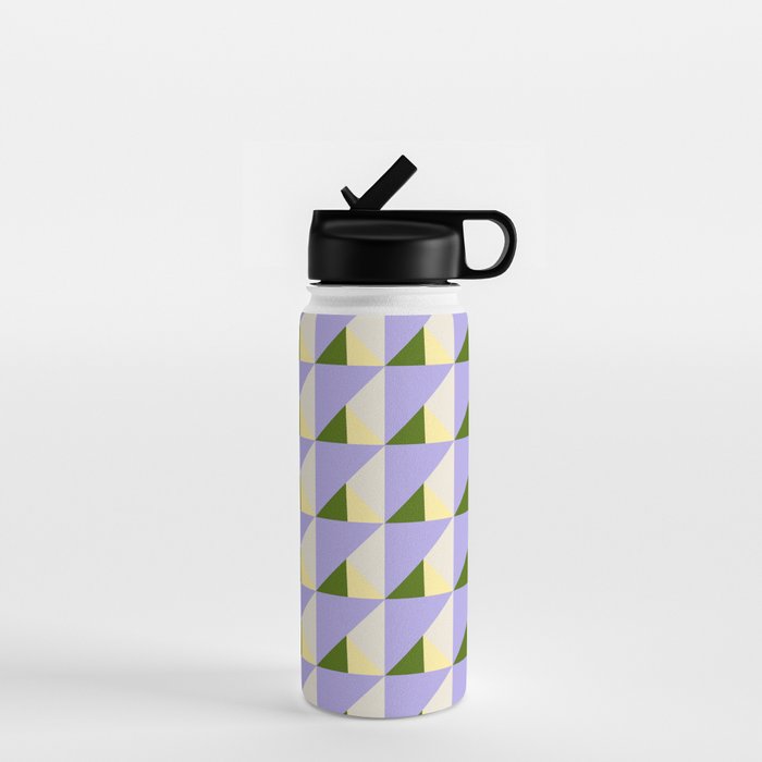 Lavender Triangle Pattern  Calm Geometric Abstract in Cream yellow and Olive Green Water Bottle Gallery Image 1