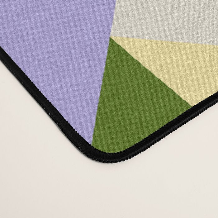 Lavender Triangle Pattern  Calm Geometric Abstract in Cream yellow and Olive Green Desk Mat Gallery Image 4