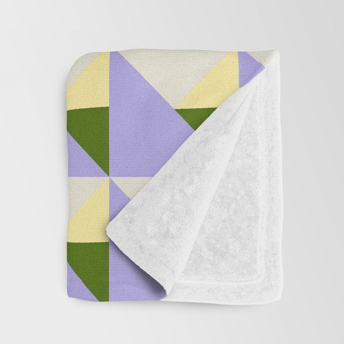Lavender Triangle Pattern  Calm Geometric Abstract in Cream yellow and Olive Green Throw Blanket Gallery Image 3