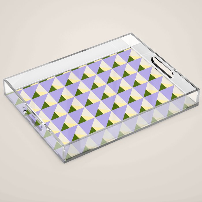 Lavender Triangle Pattern  Calm Geometric Abstract in Cream yellow and Olive Green Acrylic Tray Gallery Image 1