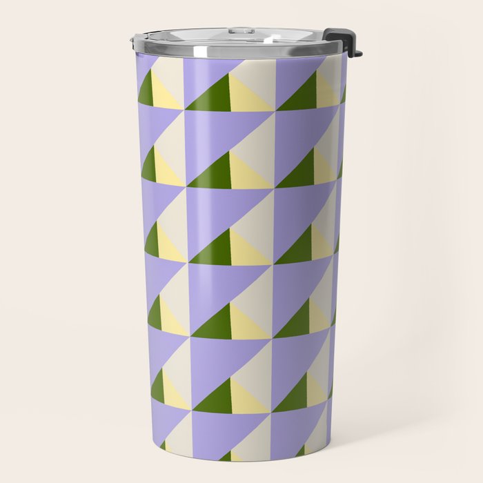 Lavender Triangle Pattern  Calm Geometric Abstract in Cream yellow and Olive Green Travel Mug Gallery Image 2