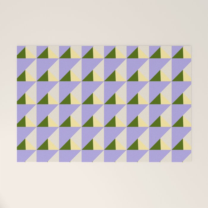 Lavender Triangle Pattern  Calm Geometric Abstract in Cream yellow and Olive Green Welcome Mat Gallery Image 1