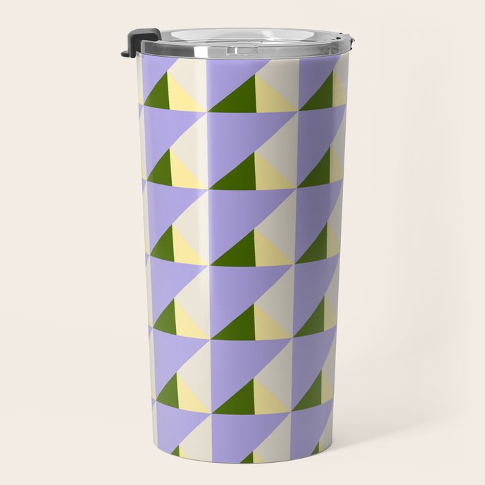 Lavender Triangle Pattern  Calm Geometric Abstract in Cream yellow and Olive Green Travel Mug Gallery Image 3