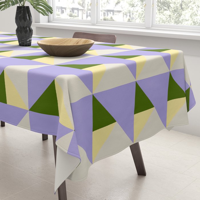 Lavender Triangle Pattern  Calm Geometric Abstract in Cream yellow and Olive Green Tablecloth Gallery Image 3