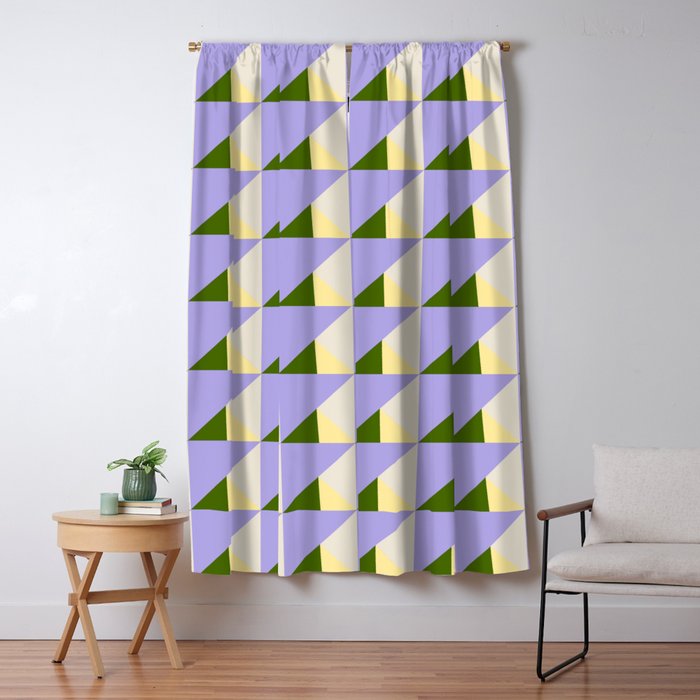 Lavender Triangle Pattern  Calm Geometric Abstract in Cream yellow and Olive Green Window Curtain Gallery Image 5
