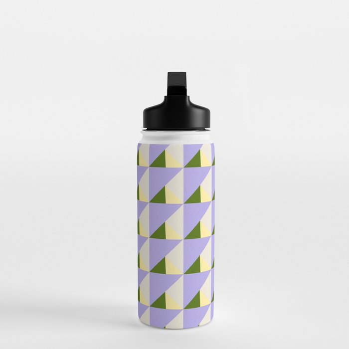 Lavender Triangle Pattern  Calm Geometric Abstract in Cream yellow and Olive Green Water Bottle Gallery Image 3
