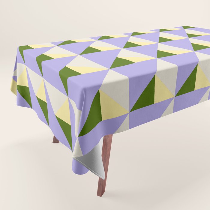 Lavender Triangle Pattern  Calm Geometric Abstract in Cream yellow and Olive Green Tablecloth Gallery Image 1