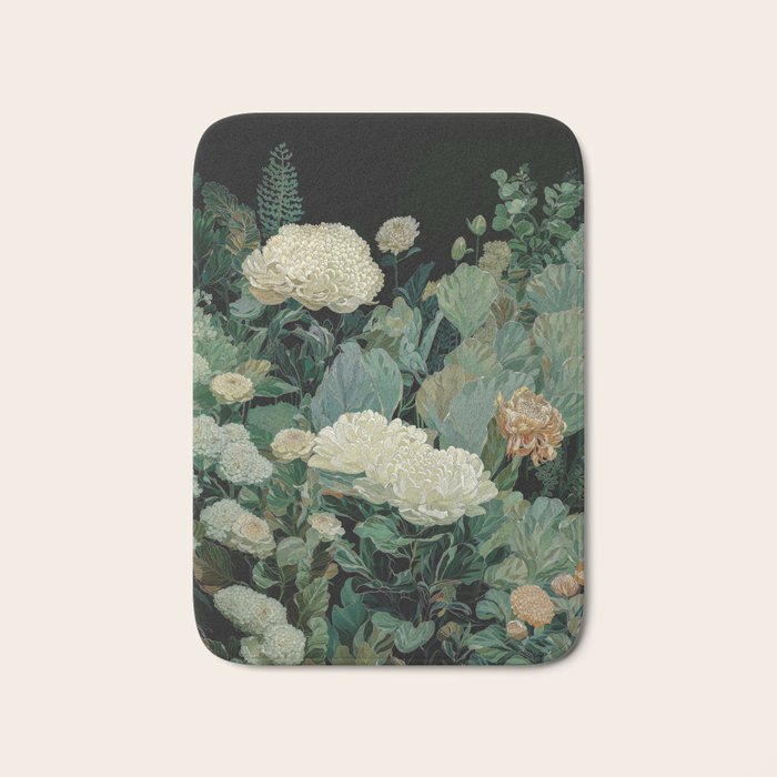 Japandi Wall Art Floral Print Maximalist Botanical Sage Green Flower Painting Japanese Forest poster Bath Mat Gallery Image 1