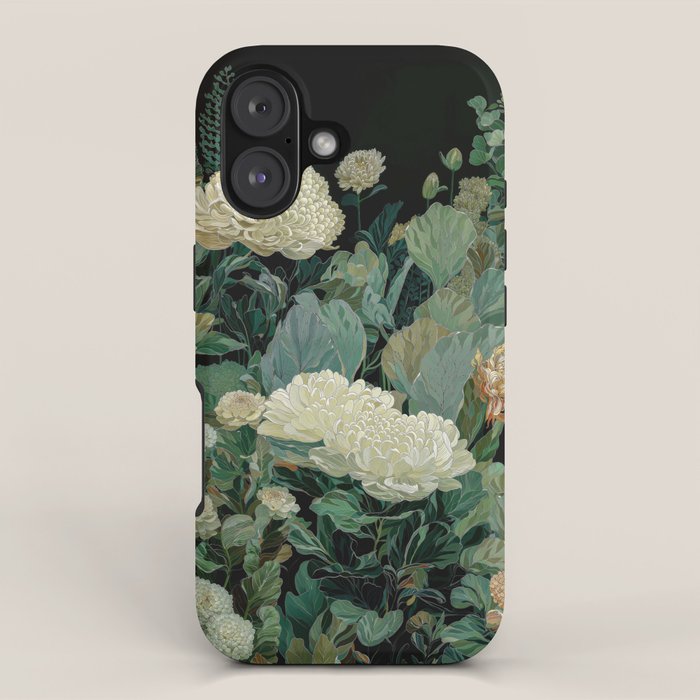 Japandi Wall Art Floral Print Maximalist Botanical Sage Green Flower Painting Japanese Forest poster iPhone Case Gallery Image 1