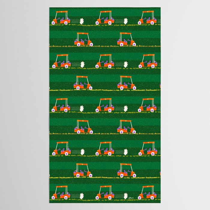 Retro Golf Cart Rides in Emerald Green & Orange Tablecloth Gallery Image 2