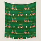 Retro Golf Cart Rides in Emerald Green & Orange Wall Tapestry Gallery Image 4