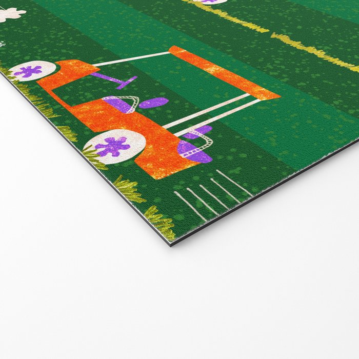Retro Golf Cart Rides in Emerald Green & Orange Welcome Mat Gallery Image 2