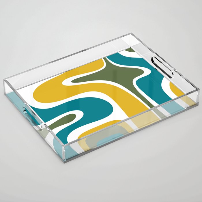 Retro Copacetic Mid Century Modern Abstract Mustard Olive Teal Acrylic Tray Gallery Image 1