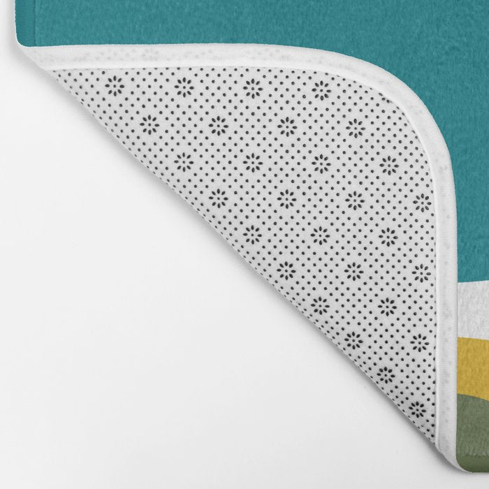 Retro Copacetic Mid Century Modern Abstract Mustard Olive Teal Bath Mat Gallery Image 2