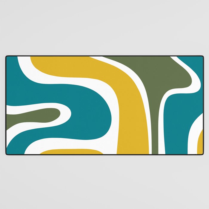Retro Copacetic Mid Century Modern Abstract Mustard Olive Teal Desk Mat Gallery Image 3