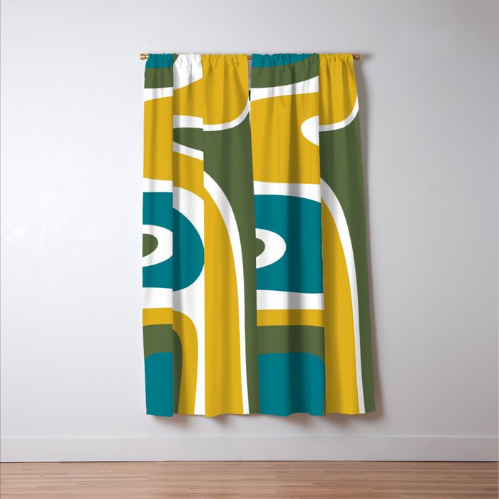 Retro Copacetic Mid Century Modern Abstract Mustard Olive Teal Window Curtain Gallery Image 3