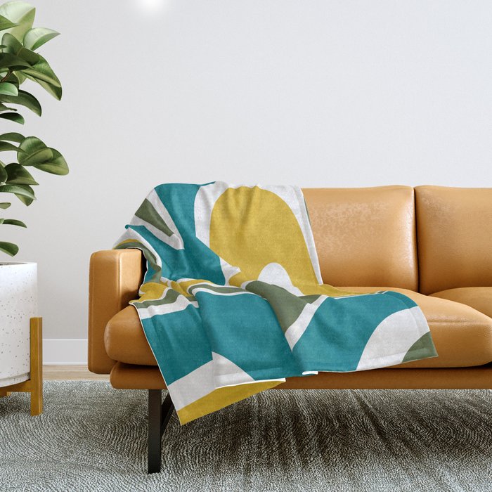 Retro Copacetic Mid Century Modern Abstract Mustard Olive Teal Throw Blanket Gallery Image 1