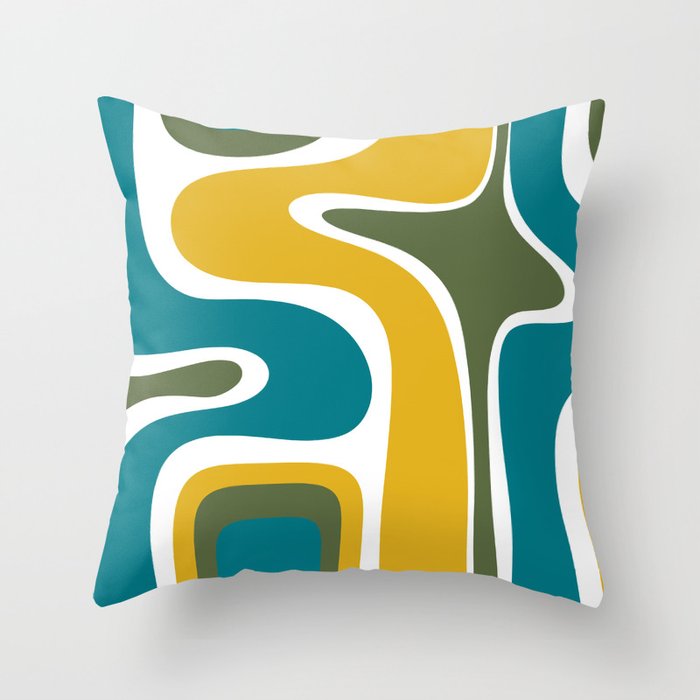 Retro Copacetic Mid Century Modern Abstract Mustard Olive Teal Throw Pillow Gallery Image 6