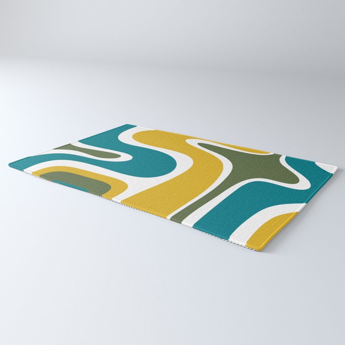 Retro Copacetic Mid Century Modern Abstract Mustard Olive Teal Rug Gallery Image 3