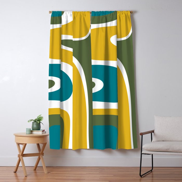 Retro Copacetic Mid Century Modern Abstract Mustard Olive Teal Window Curtain Gallery Image 1
