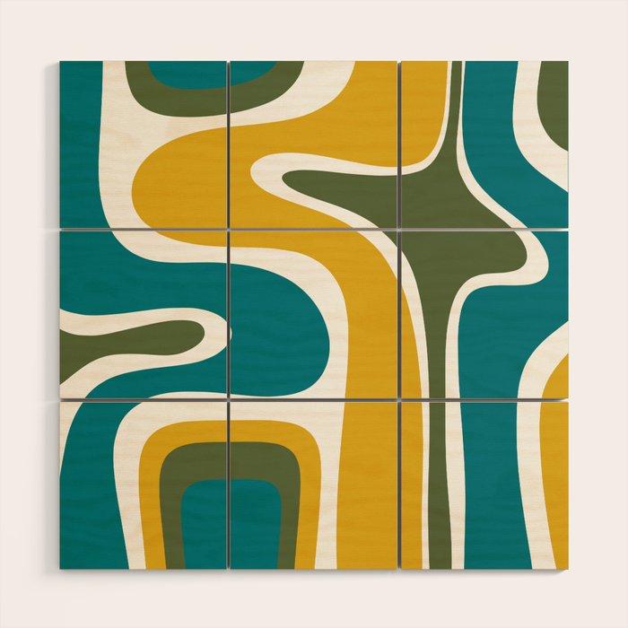 Retro Copacetic Mid Century Modern Abstract Mustard Olive Teal Wood Wall Art Gallery Image 1