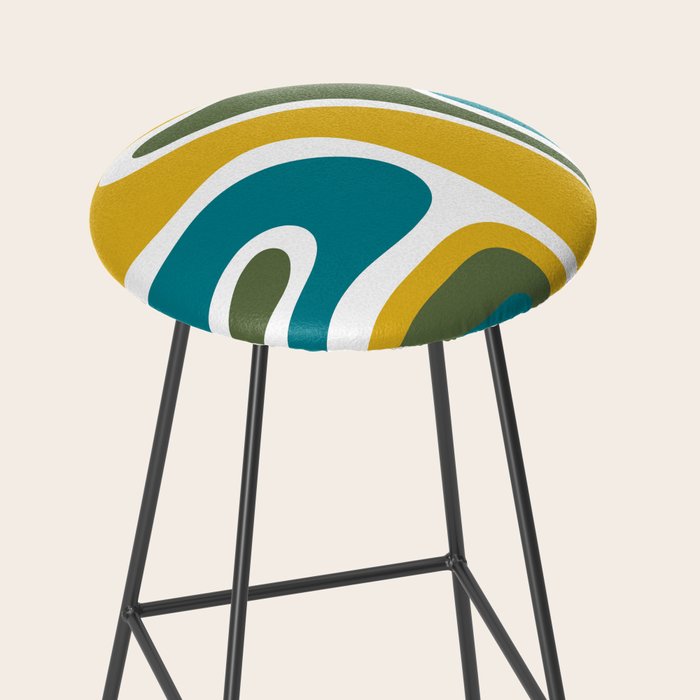 Retro Copacetic Mid Century Modern Abstract Mustard Olive Teal Stool Gallery Image 2