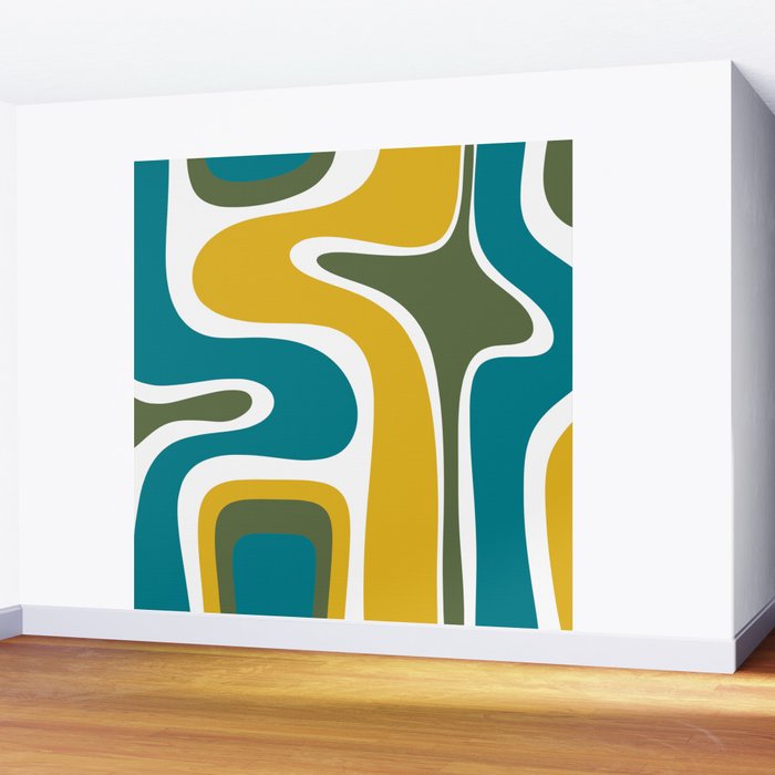 Retro Copacetic Mid Century Modern Abstract Mustard Olive Teal Wall Mural Gallery Image 2