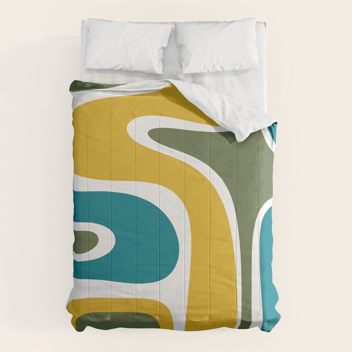 Retro Copacetic Mid Century Modern Abstract Mustard Olive Teal Comforter Gallery Image 1