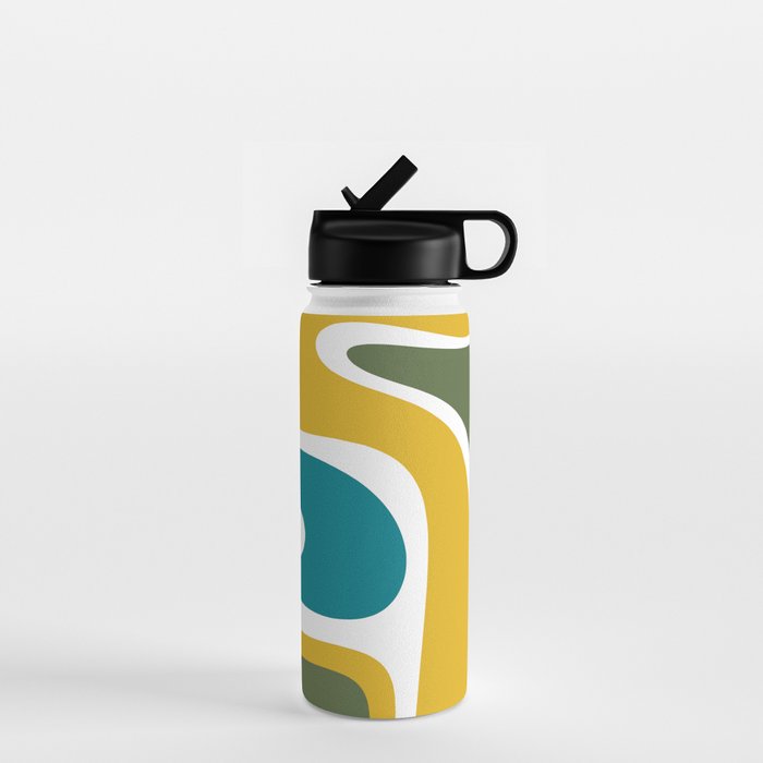 Retro Copacetic Mid Century Modern Abstract Mustard Olive Teal Water Bottle Gallery Image 1