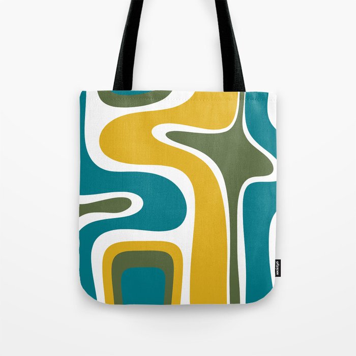 Retro Copacetic Mid Century Modern Abstract Mustard Olive Teal Tote Bag Gallery Image 1