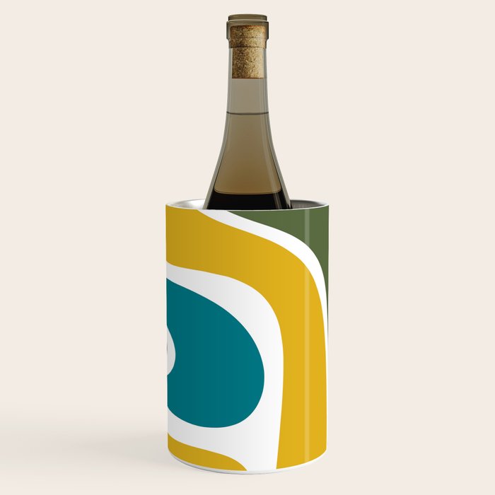 Retro Copacetic Mid Century Modern Abstract Mustard Olive Teal Wine Chiller Gallery Image 1