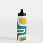 Retro Copacetic Mid Century Modern Abstract Mustard Olive Teal Water Bottle Gallery Image 3