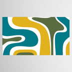 Retro Copacetic Mid Century Modern Abstract Mustard Olive Teal Tablecloth Gallery Image 2