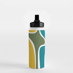 Retro Copacetic Mid Century Modern Abstract Mustard Olive Teal Water Bottle Gallery Image 2