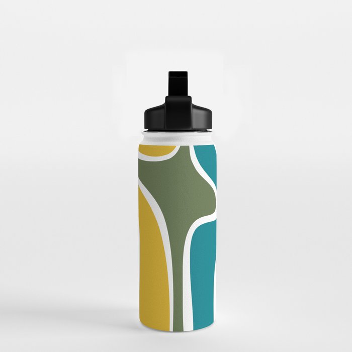 Retro Copacetic Mid Century Modern Abstract Mustard Olive Teal Water Bottle Gallery Image 2