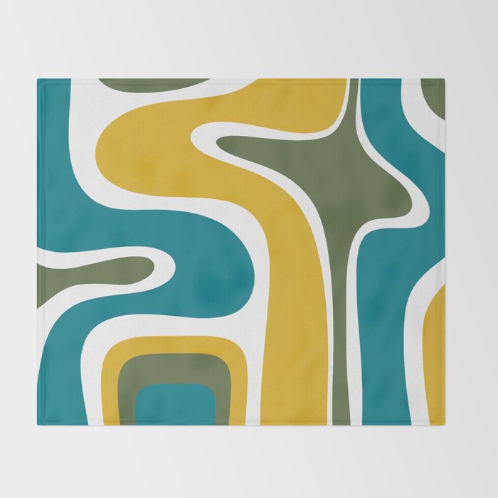 Retro Copacetic Mid Century Modern Abstract Mustard Olive Teal Throw Blanket Gallery Image 2