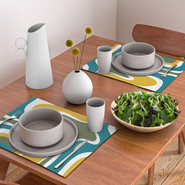 Retro Copacetic Mid Century Modern Abstract Mustard Olive Teal Placemat Gallery Image 2