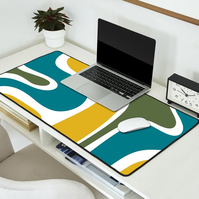 Retro Copacetic Mid Century Modern Abstract Mustard Olive Teal Desk Mat Gallery Image 2