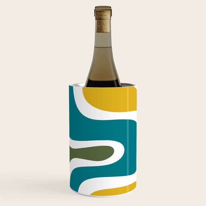 Retro Copacetic Mid Century Modern Abstract Mustard Olive Teal Wine Chiller Gallery Image 2