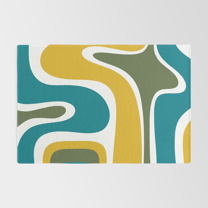 Retro Copacetic Mid Century Modern Abstract Mustard Olive Teal Rug Gallery Image 2