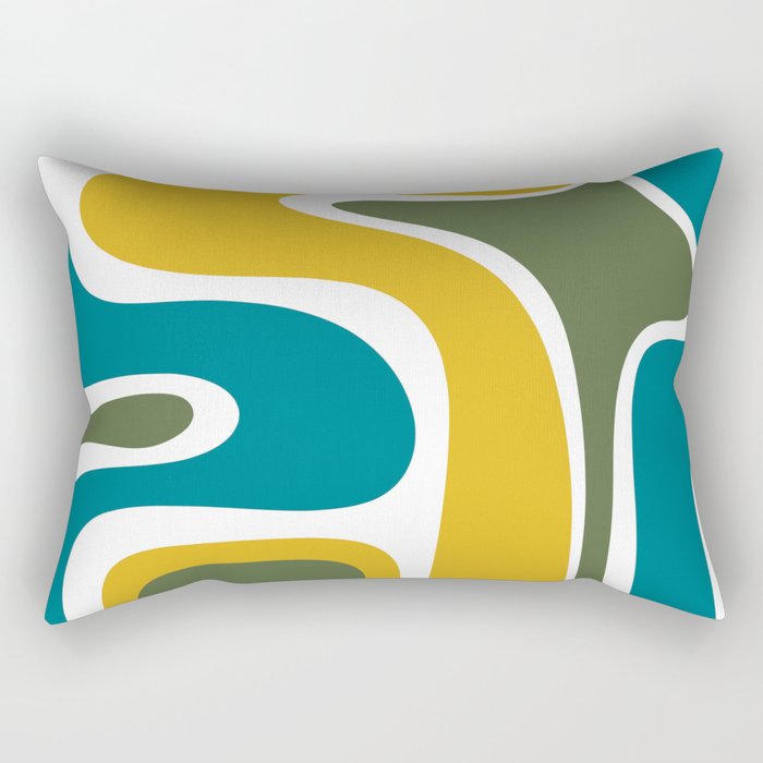 Retro Copacetic Mid Century Modern Abstract Mustard Olive Teal Rectangular Pillow Gallery Image 1