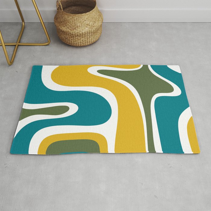 Retro Copacetic Mid Century Modern Abstract Mustard Olive Teal Rug Gallery Image 1