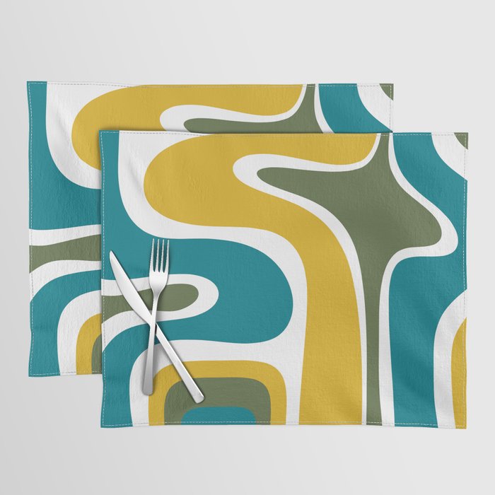 Retro Copacetic Mid Century Modern Abstract Mustard Olive Teal Placemat Gallery Image 1