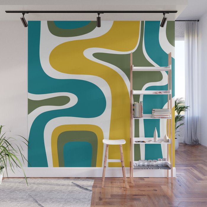 Retro Copacetic Mid Century Modern Abstract Mustard Olive Teal Wall Mural Gallery Image 1