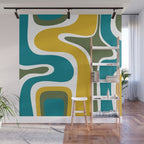 Retro Copacetic Mid Century Modern Abstract Mustard Olive Teal Wall Mural Gallery Image 1