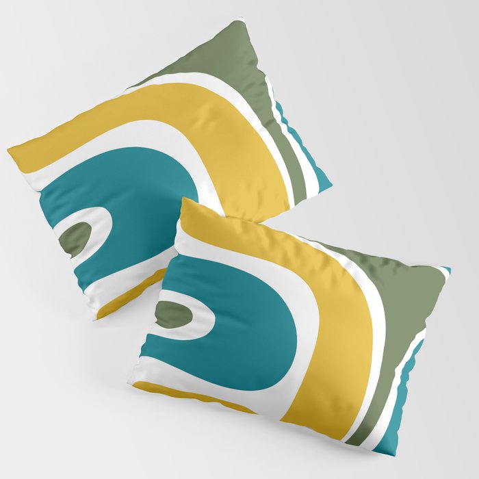 Retro Copacetic Mid Century Modern Abstract Mustard Olive Teal Pillow Sham Gallery Image 1