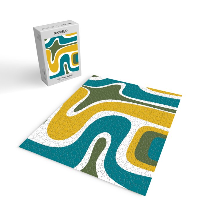 Retro Copacetic Mid Century Modern Abstract Mustard Olive Teal Jigsaw Puzzle Gallery Image 2