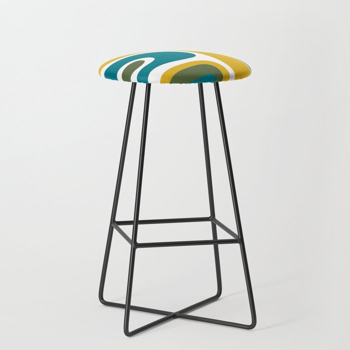 Retro Copacetic Mid Century Modern Abstract Mustard Olive Teal Stool Gallery Image 1